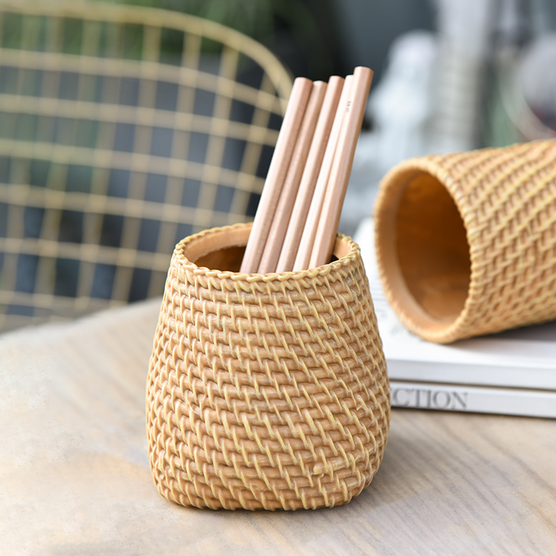 Tablet Reading Accessories - Taklit Rattan Örgü Reçine Kalemlik Minimalist