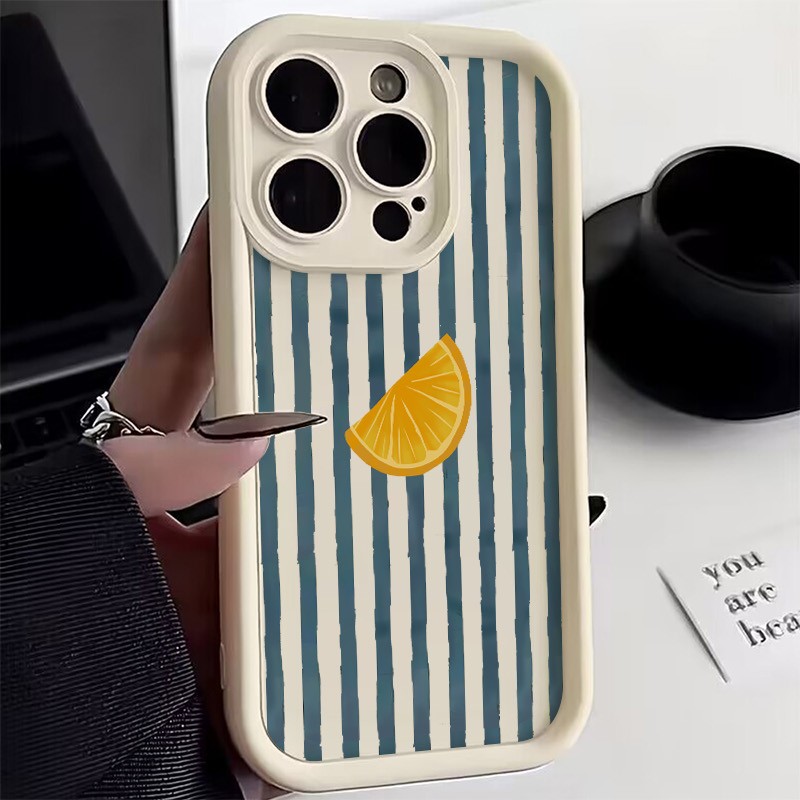 Apple Iphone 15 Pro Max - Çizgili Limon Dilimi Desenli Telefon Kılıfı